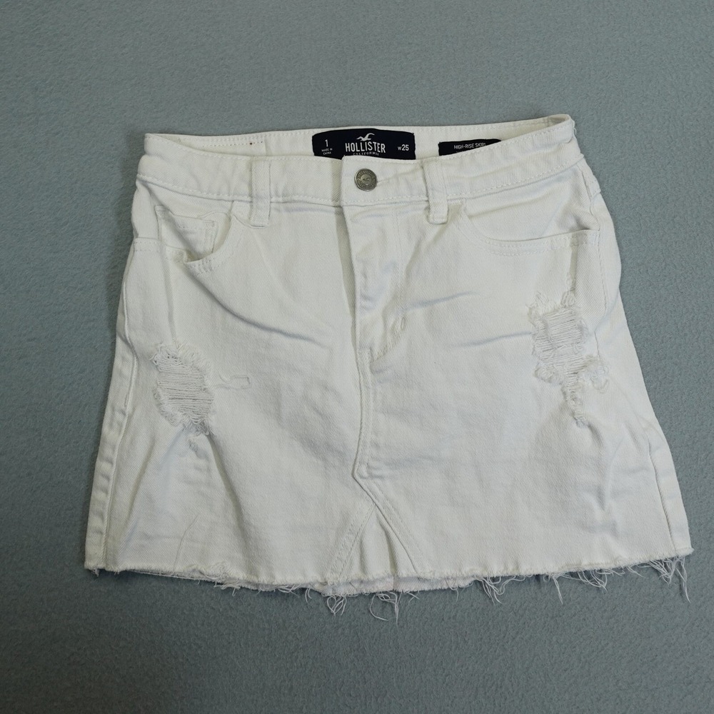 Hollister Skirt Womens 1 White High-Rise Vintage Stretch Distressed Mini Denim
